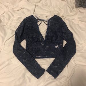 Dark Blue Lace Crop Top